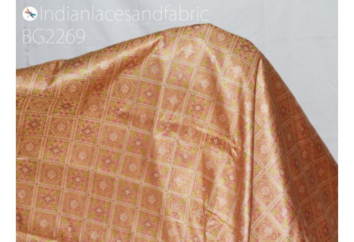 Indian peach jacquard fabric by the yard silk wedding dresses curtains making valance drapes DIY crafting sewing home décor furnishing cushion covers clutches bridesmaid lehenga