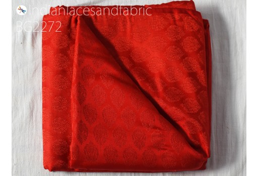 Indian red sewing crafting blended silk brocade jacquard fabric by the yard wedding bridesmaid lehenga dresses costume cushions home furnishing drapery clutches home decor