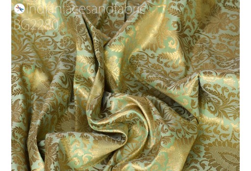 Indian pistachio green brocade fabric by the yard banarasi blended silk bridal wedding dresses lehenga DIY crafting sewing drapery upholstery party costume home décor table runner