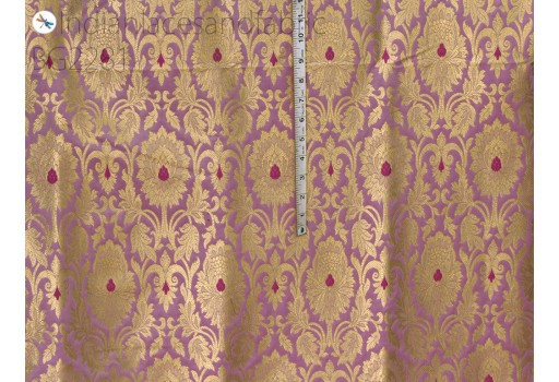 Indian purple brocade fabric by the yard banarasi wedding dress material lehenga gown skirts crafting home decor cushion covers upholstery bridesmaid costumes clutches table runner