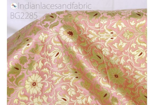 Indian pink brocade fabric by yard banarasi wedding dress varanasi silk crafting sewing costume lehenga valances drapery blouses home decoration furnishing upholstery table runner