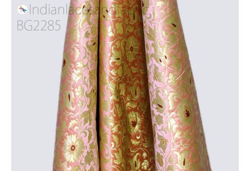 Indian pink brocade fabric by yard banarasi wedding dress varanasi silk crafting sewing costume lehenga valances drapery blouses home decoration furnishing upholstery table runner