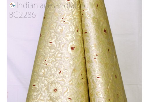 Indian beige brocade fabric by yard banarasi wedding dress varanasi silk crafting sewing costume bridesmaid lehenga valances drapery blouses home décor table runner clutches upholstery