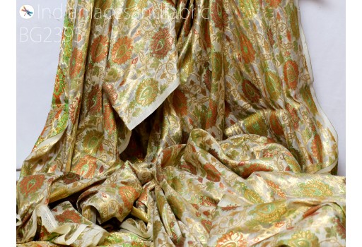 Indian Wedding Dress Brocade Fabric By The Yard Banarasi Chanderi Cotton Bridal Lehenga Cushion Cover Home Decor Table Runner Sewing Costume 