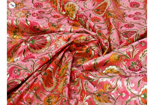 Indian Pink Brocade Fabric by the Yard Banarasi Dress Material Costume Banaras Wedding Dresses Kids Crafting Sewing Cushions Cover Upholstery Drapery Clutches Fabric