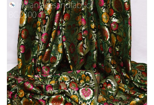 Indian Banaras Wedding Dresses Green Brocade Fabric by the Yard Banarasi Dress Material Costume Crafting Clutches Home Décor Sewing Cushions Upholstery Drapery Fabric