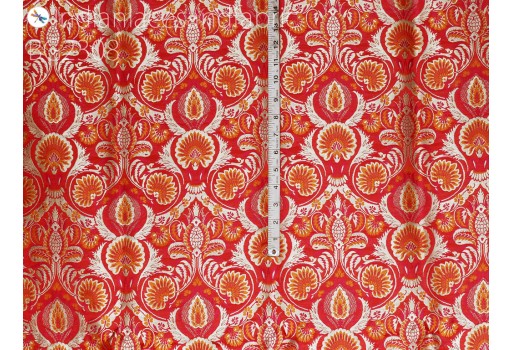 Indian Banarasi Dresses Material Costume Red Brocade Fabric by the Yard Banaras Wedding Dresses Crafting Sewing Cushion Upholstery Drapery Lehenga Clutches Fabric