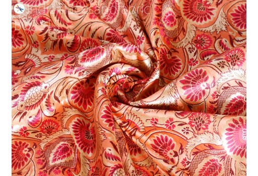 Indian Banarasi Peach Brocade Fabric by the Yard Bridal Wedding Dresses Varanasi Blended Silk DIY Crafting Sewing Costumes Lehenga Drapery Cushions Home Décor Fabric