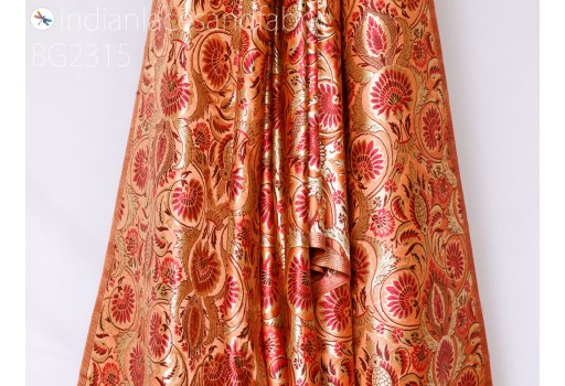 Indian Banarasi Peach Brocade Fabric by the Yard Bridal Wedding Dresses Varanasi Blended Silk DIY Crafting Sewing Costumes Lehenga Drapery Cushions Home Décor Fabric