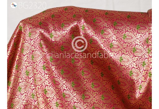 Indian Magenta Gold Banarasi Brocade Fabric By Yard Blended Silk Dress Material Wedding Lehenga Blouse Bridal Skirts Sewing Kids Crafting Home Décor Cushions Fabric