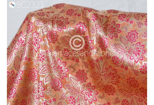 Peach Banarasi Blended Silk Fabric by the Yard Bridesmaid Lehenga Dress Material Sewing Accessories DIY Crafting Evening bags Home Décor Furnishing Cushions Fabric