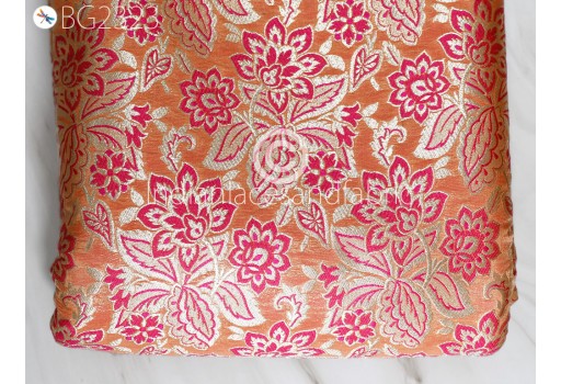 Peach Banarasi Blended Silk Fabric by the Yard Bridesmaid Lehenga Dress Material Sewing Accessories DIY Crafting Evening bags Home Décor Furnishing Cushions Fabric