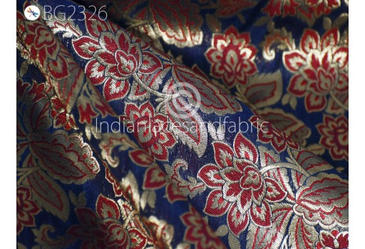 Indian Crafting Blue Brocade Fabric By The Yard Banarasi Blended Silk Dress Material Sewing Accessories Cushion Covers Home Décor Jacket Table Runner Fabric