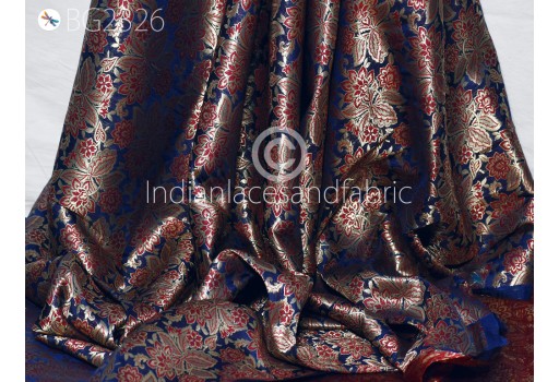 Indian Crafting Blue Brocade Fabric By The Yard Banarasi Blended Silk Dress Material Sewing Accessories Cushion Covers Home Décor Jacket Table Runner Fabric