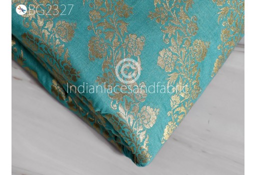 Indian Green Brocade Fabric by the Yard Wedding Dress Jackets Blended Banarasi Silk Dress Material Sewing Accessories Cushion Covers Home Décor Kids Crafting Fabric