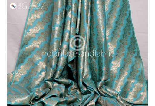 Indian Green Brocade Fabric by the Yard Wedding Dress Jackets Blended Banarasi Silk Dress Material Sewing Accessories Cushion Covers Home Décor Kids Crafting Fabric
