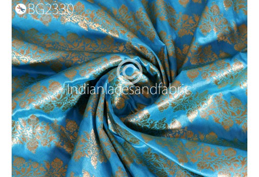 Indian Turquoise Brocade Fabric by the Yard Wedding Dress Jackets Indian Blended Banarasi Dress Material Sewing Cushion Cover Home Décor Kids Crafting Clothing Fabric