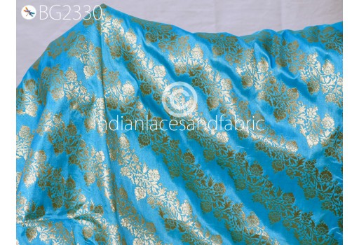 Indian Turquoise Brocade Fabric by the Yard Wedding Dress Jackets Indian Blended Banarasi Dress Material Sewing Cushion Cover Home Décor Kids Crafting Clothing Fabric