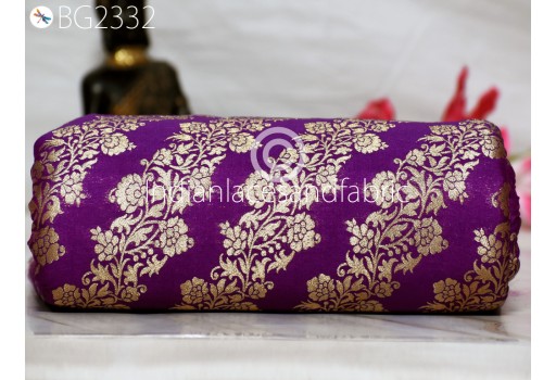 Indian Purple Brocade Fabric by the Yard Wedding Dress Jackets Blended Banarasi Dresses Material Sewing Cushion Cover Home Décor DIY Crafting Clothing Fabric