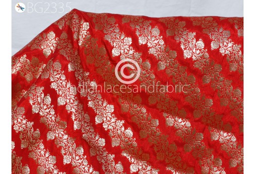 Indian Red Brocade Fabric by the Yard Wedding Dress Jackets Blended Banarasi Dresses Material Sewing Cushion Cover Home Décor DIY Crafting Outdoor Clothing Fabric