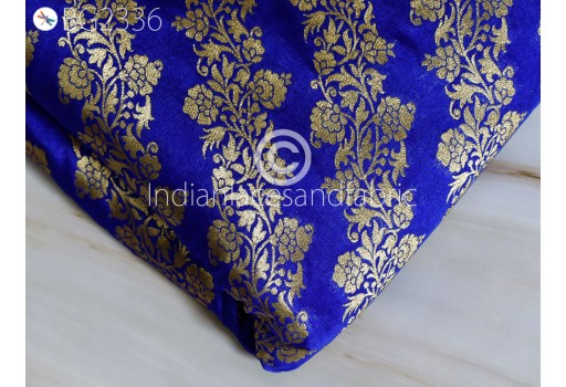 Indian Royal Blue Brocade Fabric by the Yard Wedding Dress Jackets Blended Banarasi Dresses Material Sewing Cushions Clutches Cover Home Décor Crafting Fabric