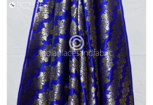 Indian Royal Blue Brocade Fabric by the Yard Wedding Dress Jackets Blended Banarasi Dresses Material Sewing Cushions Clutches Cover Home Décor Crafting Fabric