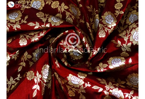 Indian Maroon Brocade by the Yard Banarasi Wedding Dresses Costumes Material Sewing Lehenga Skirts Men Vests Jackets Curtains Upholstery Clothing Fabric