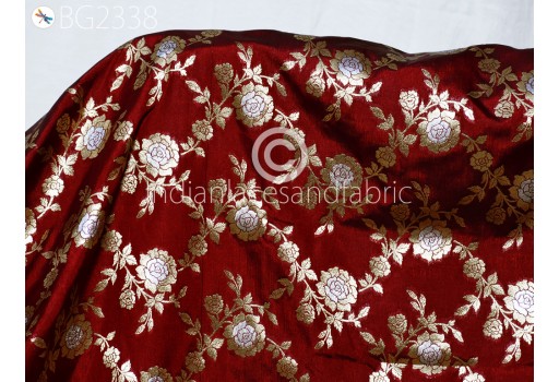 Indian Maroon Brocade by the Yard Banarasi Wedding Dresses Costumes Material Sewing Lehenga Skirts Men Vests Jackets Curtains Upholstery Clothing Fabric