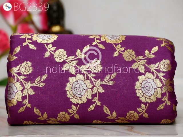 Indian Purple Brocade by the Yard Banarasi Wedding Dresses Costumes Material Sewing Lehenga Skirts Men Vests Jackets Curtains Upholstery Outdoor Fabric
