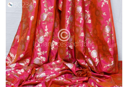 Indian Iridescent Magenta Brocade Fabric by the Yard Wedding Dress Indian Blended Banarasi Dress Material Sewing Cushion Home Décor DIY Kids Crafting Fabric