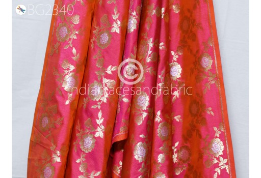 Indian Iridescent Magenta Brocade Fabric by the Yard Wedding Dress Indian Blended Banarasi Dress Material Sewing Cushion Home Décor DIY Kids Crafting Fabric