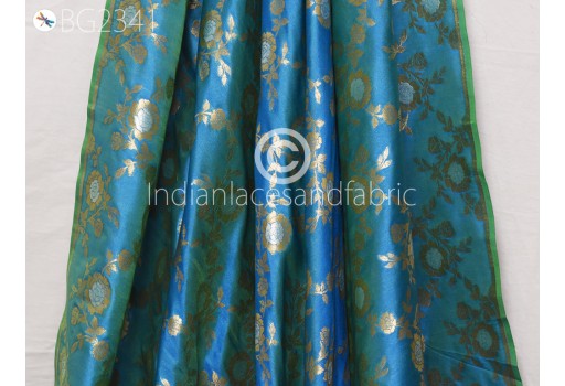 Iridescent Blue Brocade Fabric by the Yard Wedding Dresses Indian Blended Banarasi Dress Material Sewing Cushion Cover Home Décor DIY Kids Crafting Clothing Fabric