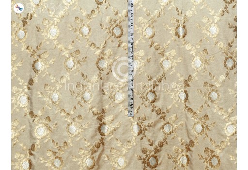 Beige Brocade by the Yard Indian Banarasi Wedding Dresses Costumes Material Sewing Lehenga Skirts Men Vests Jackets Curtains Upholstery Crafting Clothing Fabric