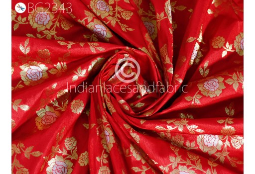 Red Brocade by the Yard Fabric Indian Banarasi Wedding Dresses Costumes Material Sewing Lehenga Skirts Vests Jackets Curtains Upholstery Kids Crafting Clothing Fabric