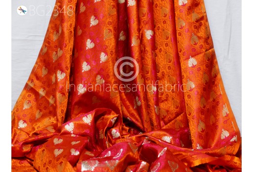 Indian Orange Jacquard Fabric By The Yard Brocade Wedding Dress Material Blouses Saree DIY Crafting Sewing Silk Curtain Making Duvet Covers Costumes Fabric
