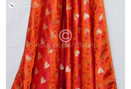 Indian Orange Jacquard Fabric By The Yard Brocade Wedding Dress Material Blouses Saree DIY Crafting Sewing Silk Curtain Making Duvet Covers Costumes Fabric