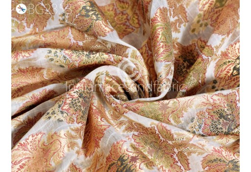 Indian Chanderi Silk Fabric By The Yard Banarasi Bridal Lehenga Cushion Cover Home Decor Brocade Table Runner Sewing Costume Wedding Dress Clothing Fabric