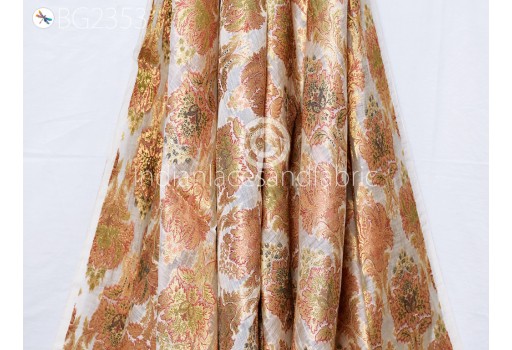 Indian Chanderi Silk Fabric By The Yard Banarasi Bridal Lehenga Cushion Cover Home Decor Brocade Table Runner Sewing Costume Wedding Dress Clothing Fabric