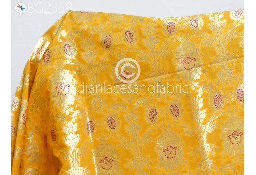Indian Yellow Brocade by the Yard Pure Katan Banarasi Wedding Dress Costumes Material Sewing Bridesmaid Lehenga Skirt Vest Jackets Curtains Upholstery Fabric