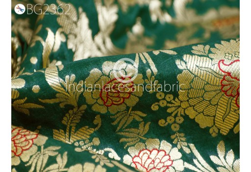 Indian Green Brocade by the Yard Pure Katan Banarasi Wedding Dress Costumes Material Sewing Lehenga Skirt Vest Jackets Curtains Home décor Clothing Upholstery Fabric