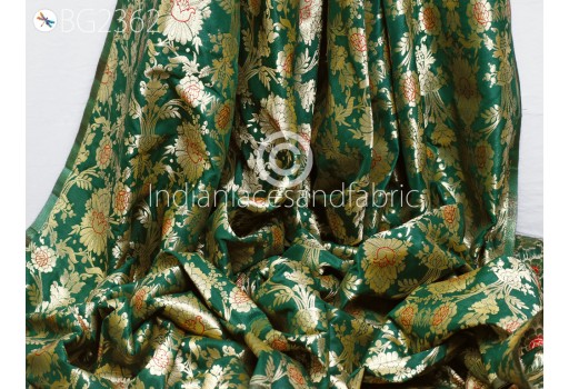 Indian Green Brocade by the Yard Pure Katan Banarasi Wedding Dress Costumes Material Sewing Lehenga Skirt Vest Jackets Curtains Home décor Clothing Upholstery Fabric