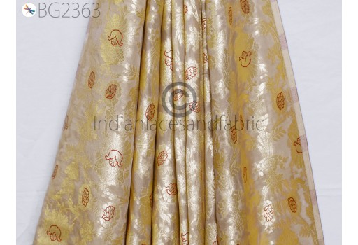 Indian Beige Brocade by the Yard Pure Katan Banarasi Wedding Dress Costume Material Sewing Lehenga Skirt Men Vest Jacket Curtains Home Décor Clothing Upholstery Fabric