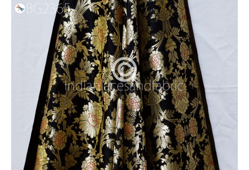 Indian Black Brocade by the Yard Pure Katan Banarasi Wedding Dress Costume Material Sewing Lehenga Skirt Men Vest Jacket Curtains Home Décor Crafting Upholstery