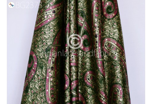 Green Brocade by the Yard Banarasi Wedding Dresses Material Sewing Lehenga Skirt Men Vests Jackets Costumes Curtain Upholstery Crafts Table Runner Fabric