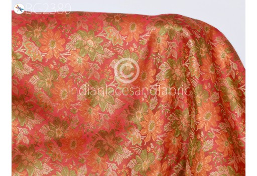 Indian Coral Jacquard Dress Material Brocade Bridal Wedding Dress Fabric By The Yard DIY Crafting Sewing Silk Curtains Making Duvet Covers Home Décor Furnishing