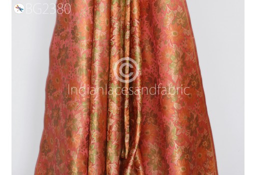 Indian Coral Jacquard Dress Material Brocade Bridal Wedding Dress Fabric By The Yard DIY Crafting Sewing Silk Curtains Making Duvet Covers Home Décor Furnishing