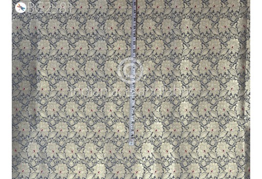 Grey Gold Brocade Fabric by the Yard Banarasi Lehenga Indian Wedding Dresses Saree Fabric Sewing Crafting Home Decor Table Runner Cushion Covers Furnishing Fabric