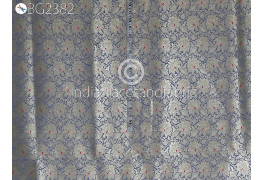 Grey Brocade Fabric by the Yard Banarasi Lehenga Indian Wedding Dresses Saree Fabric Sewing Crafting Home Decor Table Runner Cushion Covers Furnishing Fabric