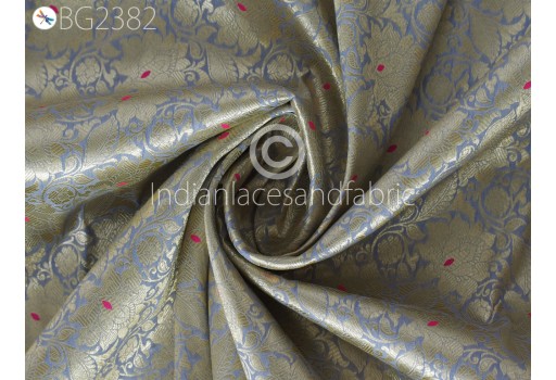 Grey Brocade Fabric by the Yard Banarasi Lehenga Indian Wedding Dresses Saree Fabric Sewing Crafting Home Decor Table Runner Cushion Covers Furnishing Fabric