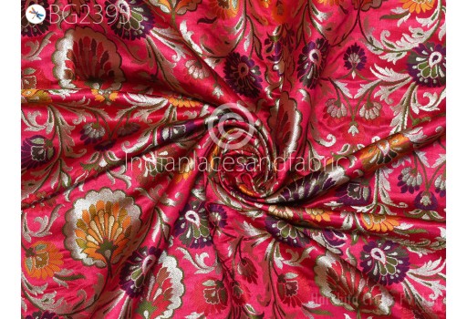 Indian Rose Red Silk Brocade By The Yard Wedding Dress Banarasi Costume Material Sewing Crafting Blouses Curtain Upholstery Furnishing Home Décor Table Runner Fabric